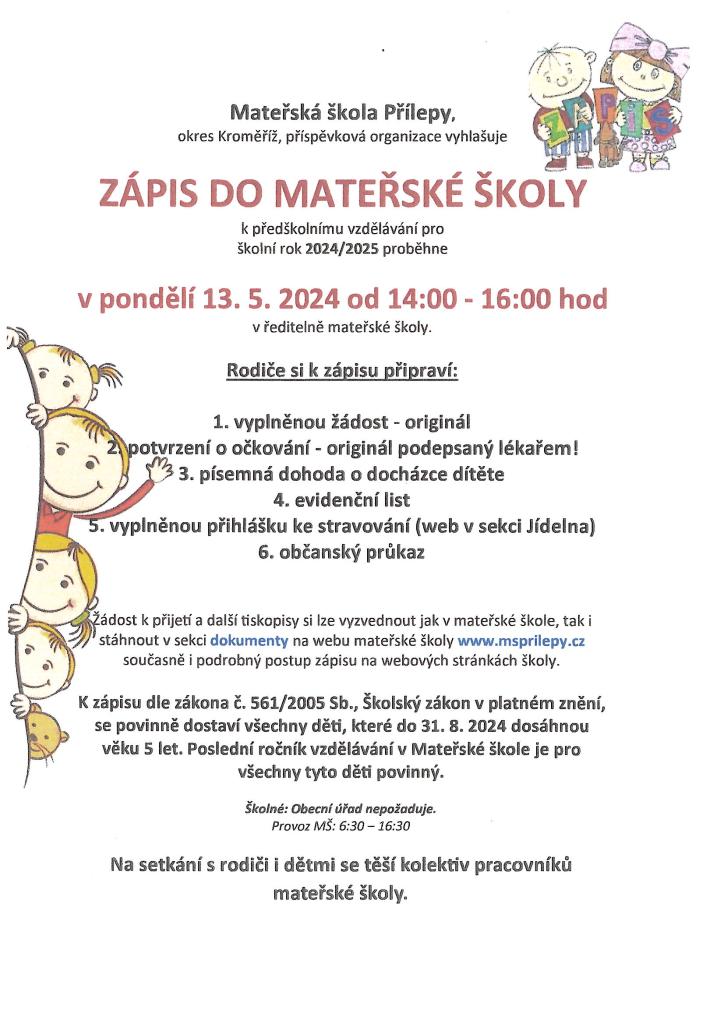 MŠ Přílepy_Zápis 2024