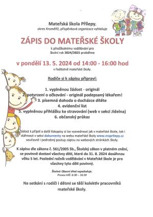 MŠ Přílepy_Zápis 2024